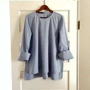 Zara Blue White Striped Wide Cuff Tunic Shirt — Size XL